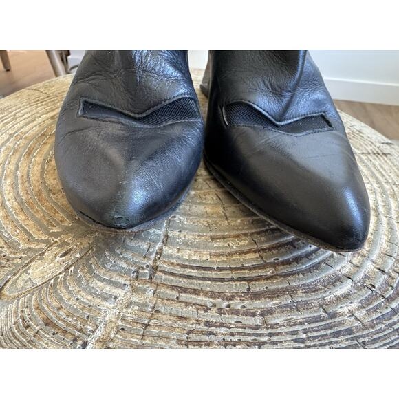 John Fluevog Slash Angular Ankle Bootie Black Leather Women’s 6.5 Point Toe Mesh - Picture 4 of 11